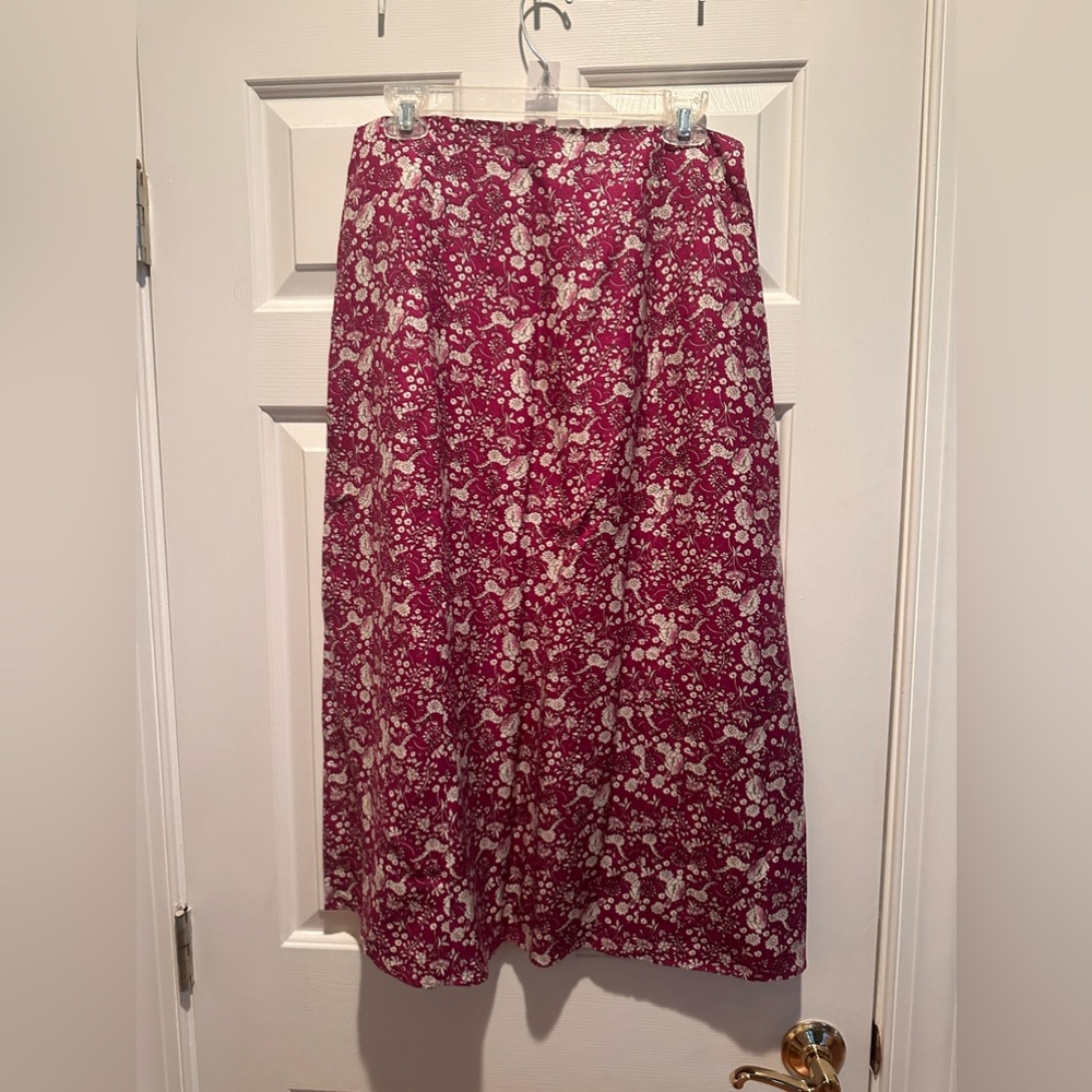 LOFT Floral Side Slit Midi Skirt in Exuberant Fushcia